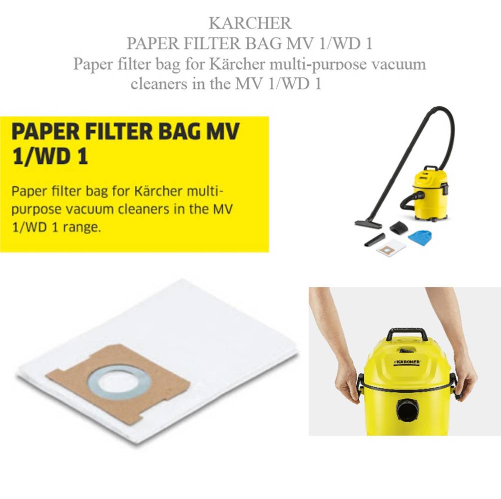 KARCHER WD1 PAPER FILTER BAG MV 1/WD 1 (1 PC PAPER BAG ONLY)